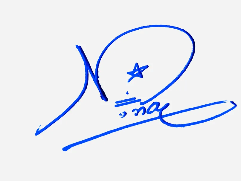 Nina handwritten signature example in blue ink on white background