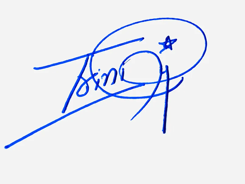 Trinity handwritten signature example in blue ink on white background
