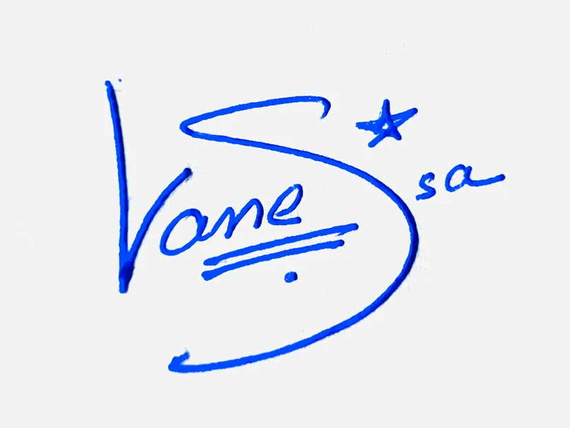 Vanessa handwritten signature example in blue ink on white background
