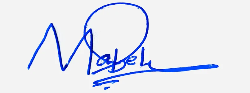Mabel handwritten signature example in blue ink on white background
