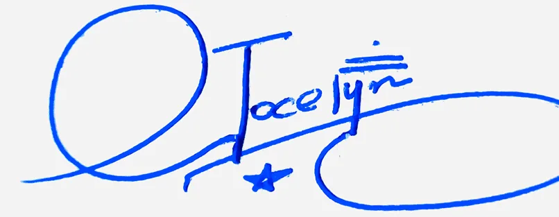 Jocelyn handwritten signature example in blue ink on white background