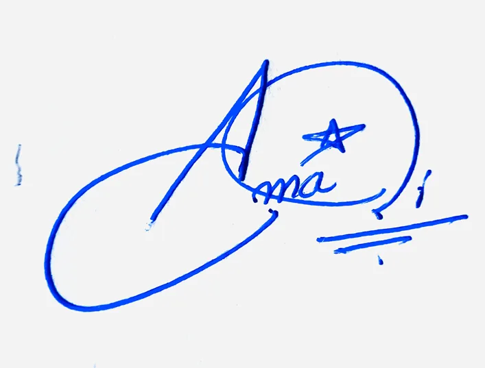 Amari handwritten signature example in blue ink on white background