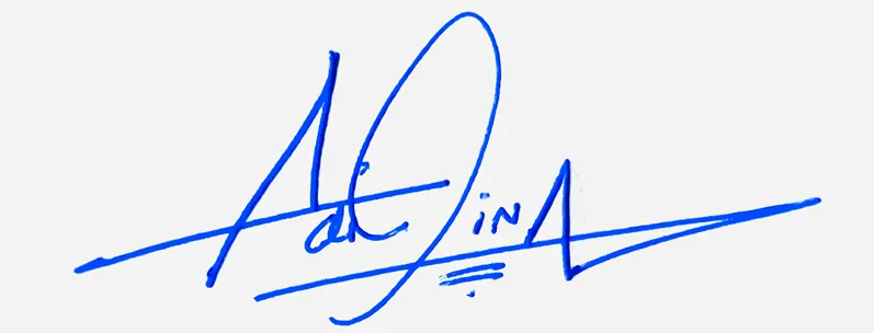 Adelina handwritten signature example in blue ink on white background
