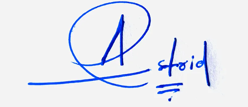 Astrid handwritten signature example in blue ink on white background