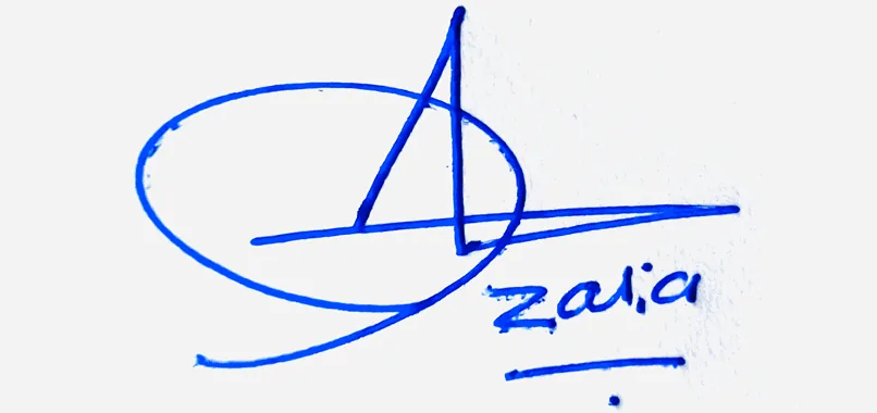 Azalea handwritten signature example in blue ink on white background