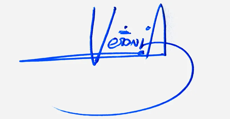 Veronica handwritten signature example in blue ink on white background