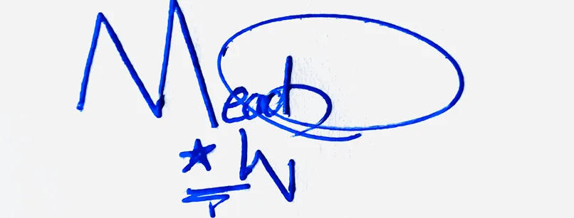 Meadow handwritten signature example in blue ink on white background