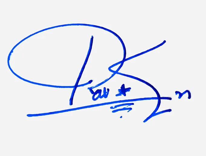 Raven handwritten signature example in blue ink on white background