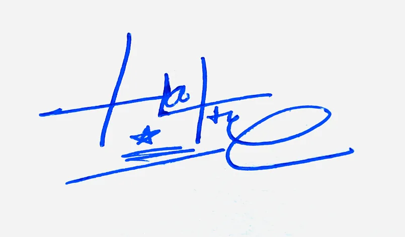 Hattie handwritten signature example in blue ink on white background