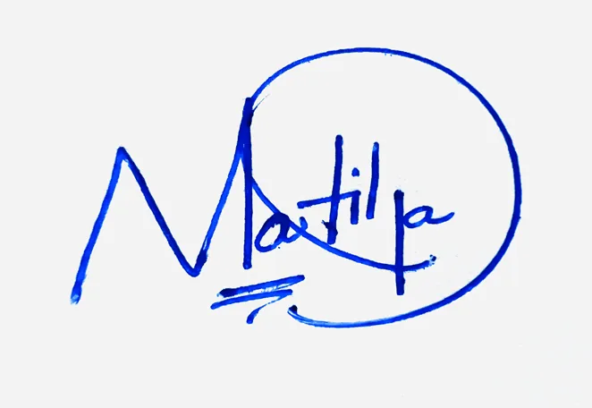 Matilda handwritten signature example in blue ink on white background