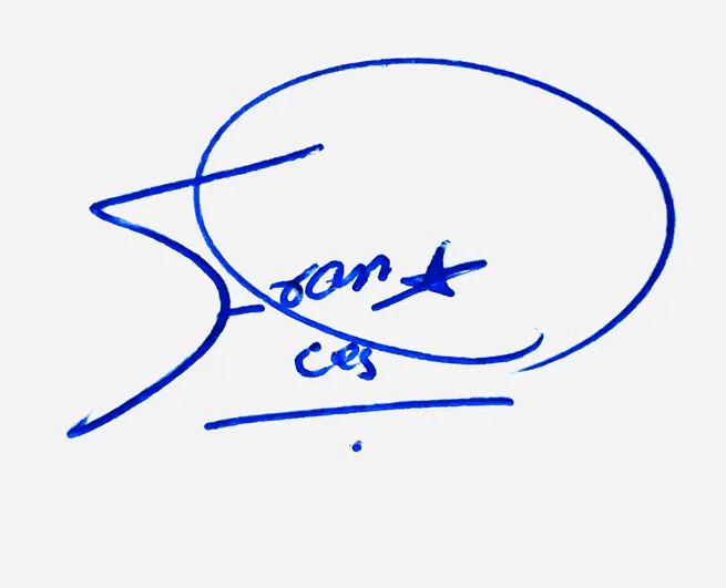 Frances handwritten signature example in blue ink on white background