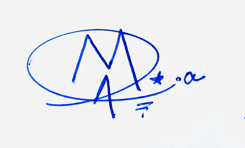 Maia handwritten signature example in blue ink on white background