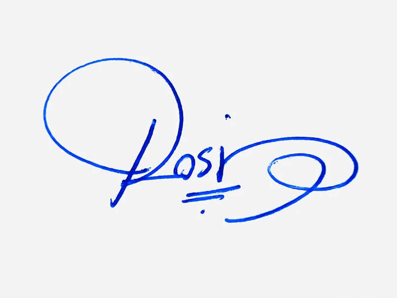 Rosie handwritten signature example in blue ink on white background