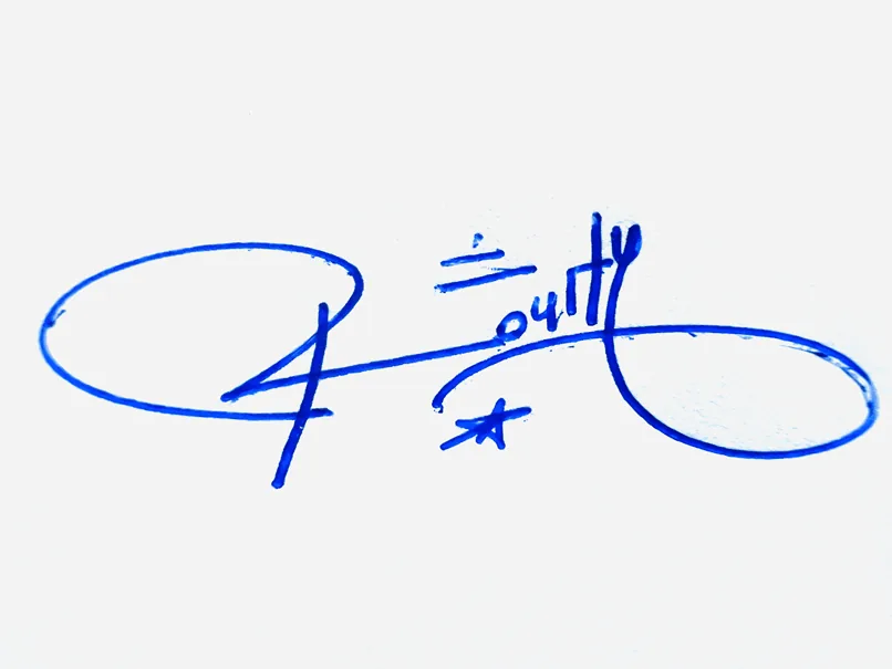 Royalty handwritten signature example in blue ink on white background