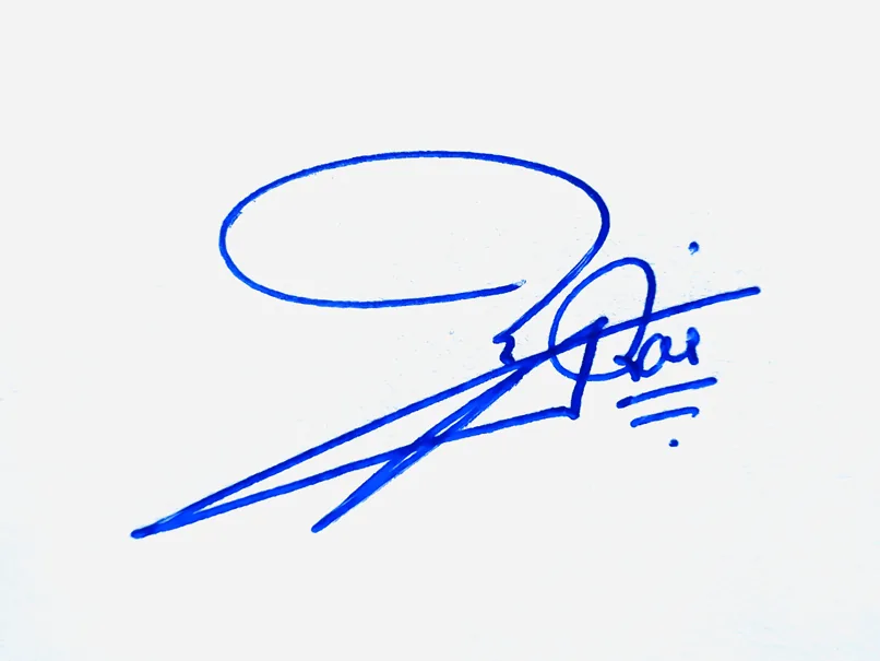Sarai handwritten signature example in blue ink on white background