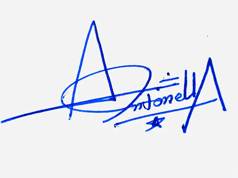 Antonella handwritten signature example in blue ink on white background