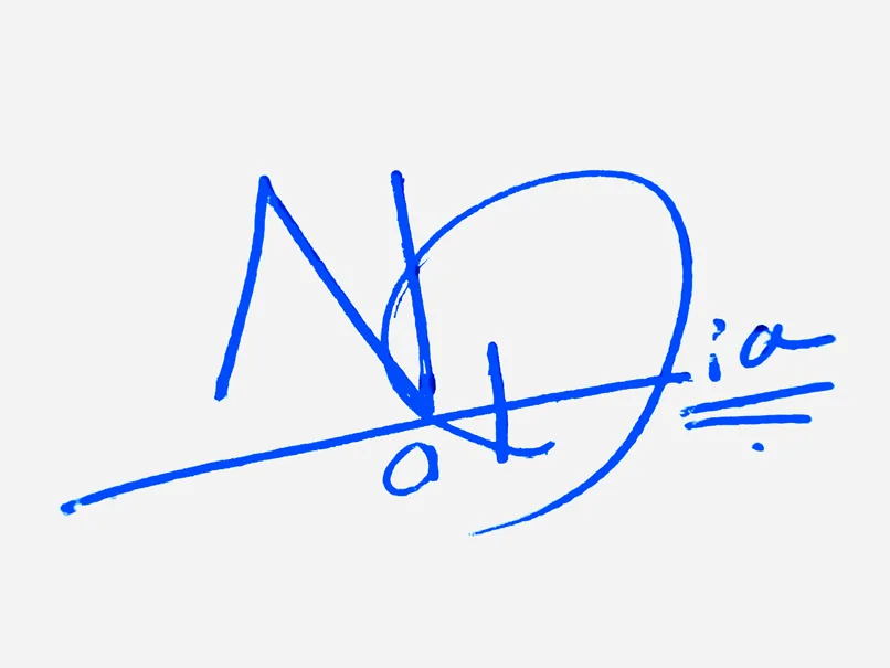 Nadia handwritten signature example in blue ink on white background
