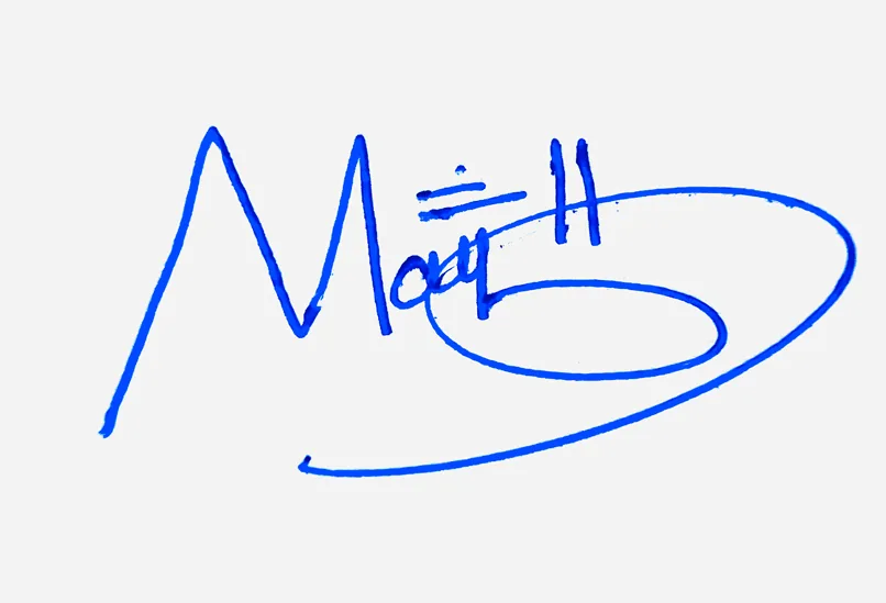 Mylah handwritten signature example in blue ink on white background