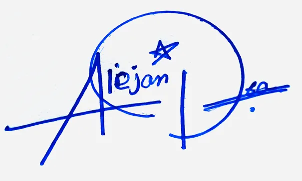 Alejandra cursive writing signature ideas handwritten signature example in blue ink
