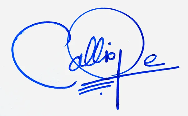Calliope cursive writing signature ideas handwritten signature example in blue ink
