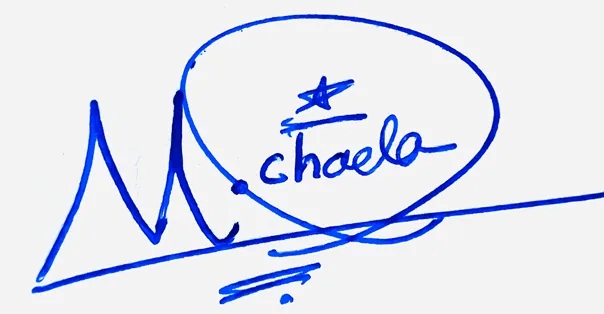 Michaela cursive writing signature ideas handwritten signature example in blue ink