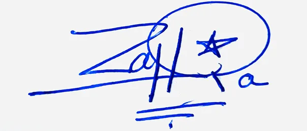 Zahra handwritten signature designer handwritten signature example in blue ink