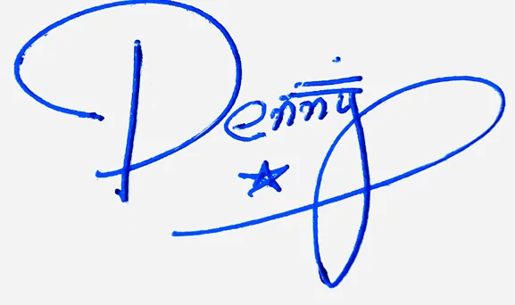Penny good signature style handwritten signature example in blue ink