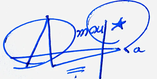 Amoura good signature style handwritten signature example in blue ink