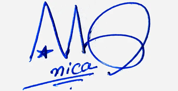 Monica good signature style handwritten signature example in blue ink