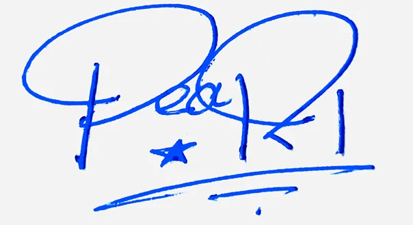 Pearl good signature style handwritten signature example in blue ink