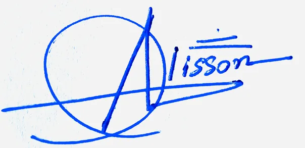 Alisson good signature style handwritten signature example in blue ink