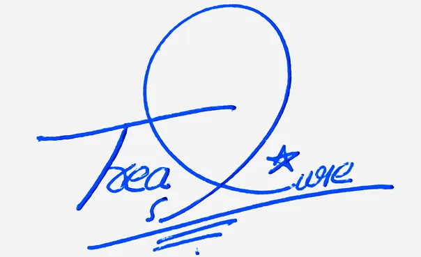Treasure signature for my name handwritten signature example in blue ink