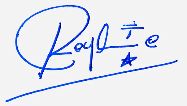 Royal signature design for my name handwritten signature example in blue ink