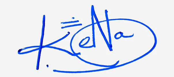 Kenia cute signature ideas handwritten signature example in blue ink