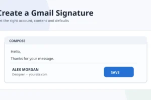 Illustration of a Gmail-style compose window with a compact professional signature