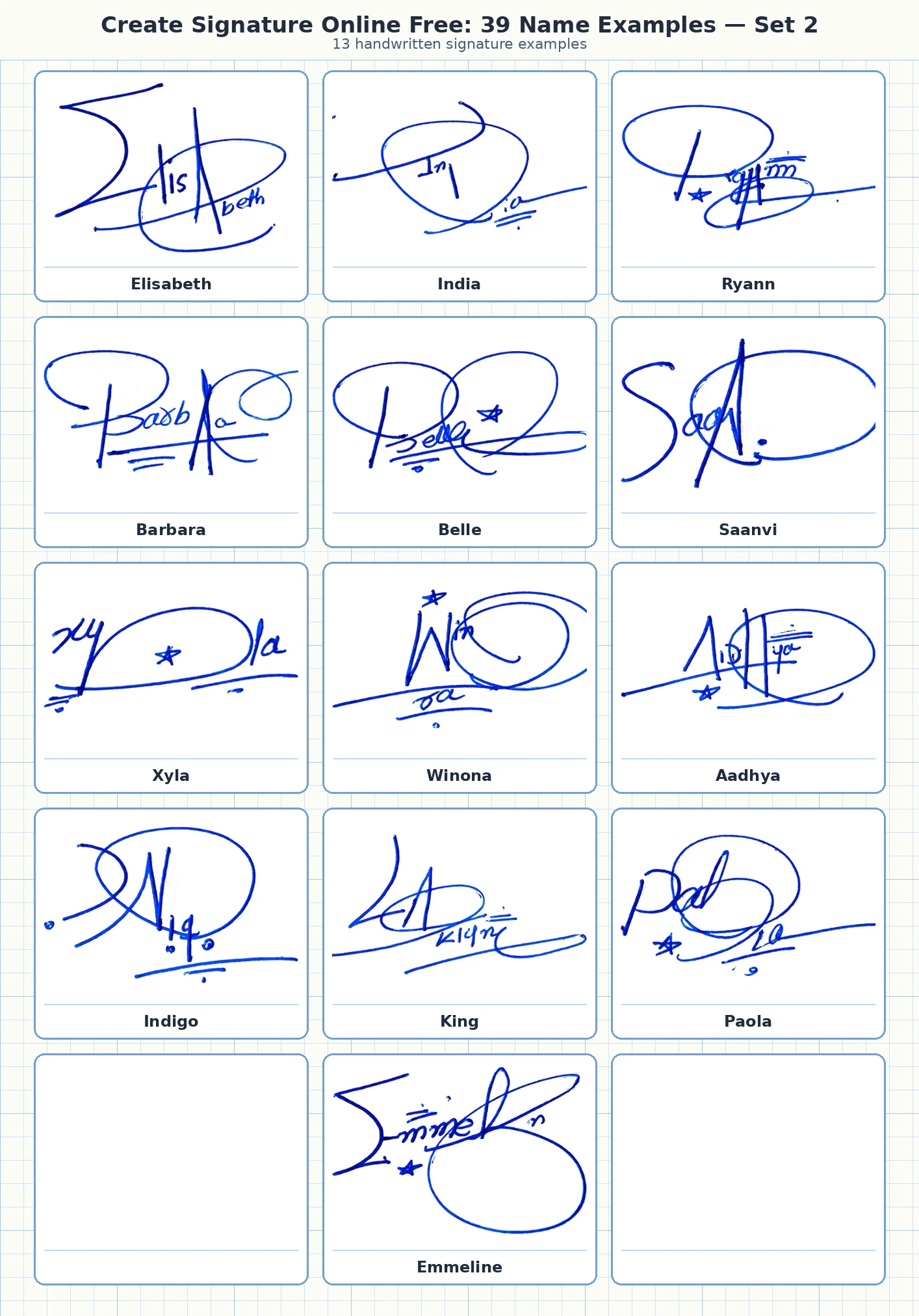 13 create signature online free examples for Elisabeth, India, Ryann, Barbara and more names