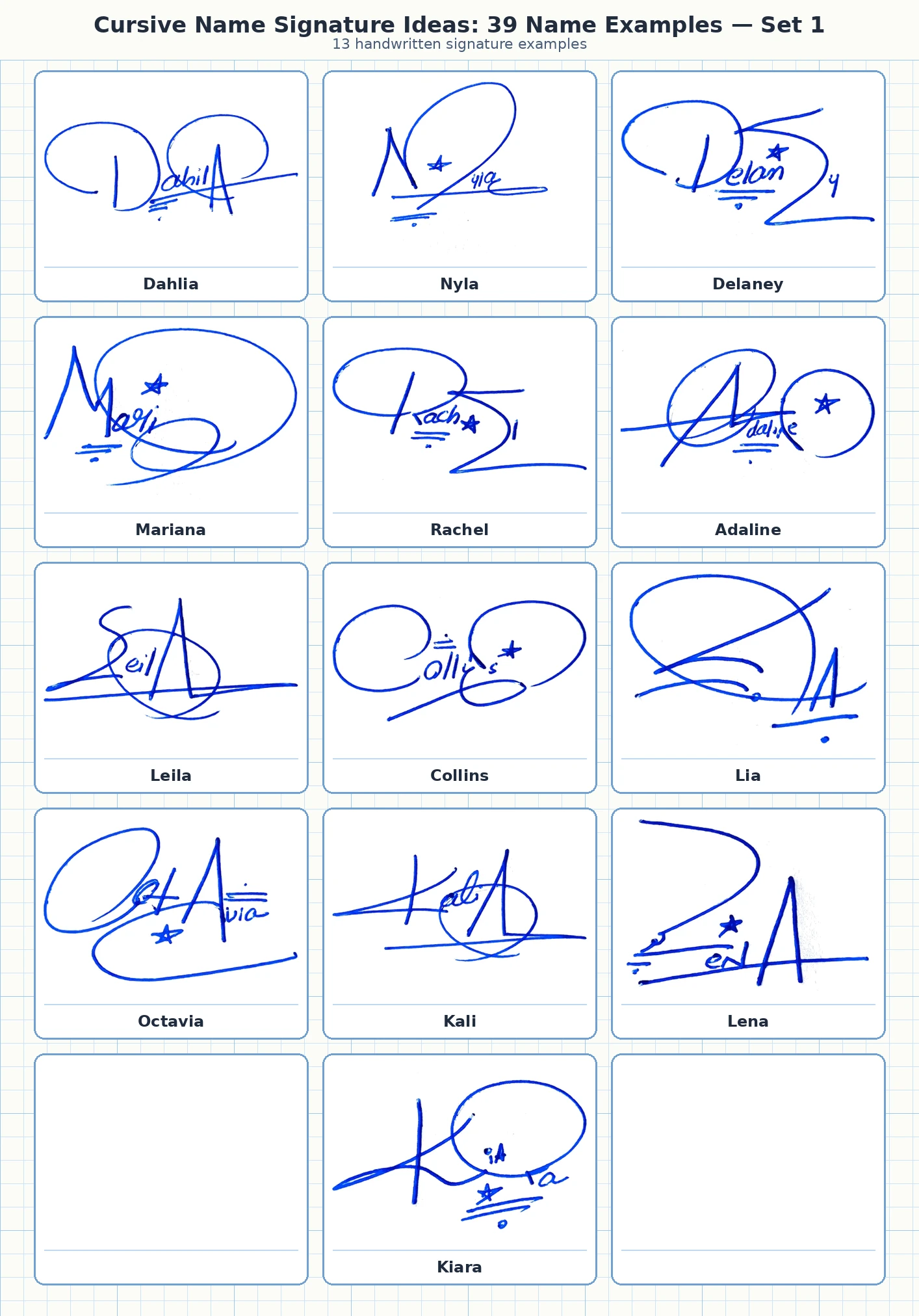 13 cursive name signature ideas for Dahlia, Nyla, Delaney, Mariana and more names