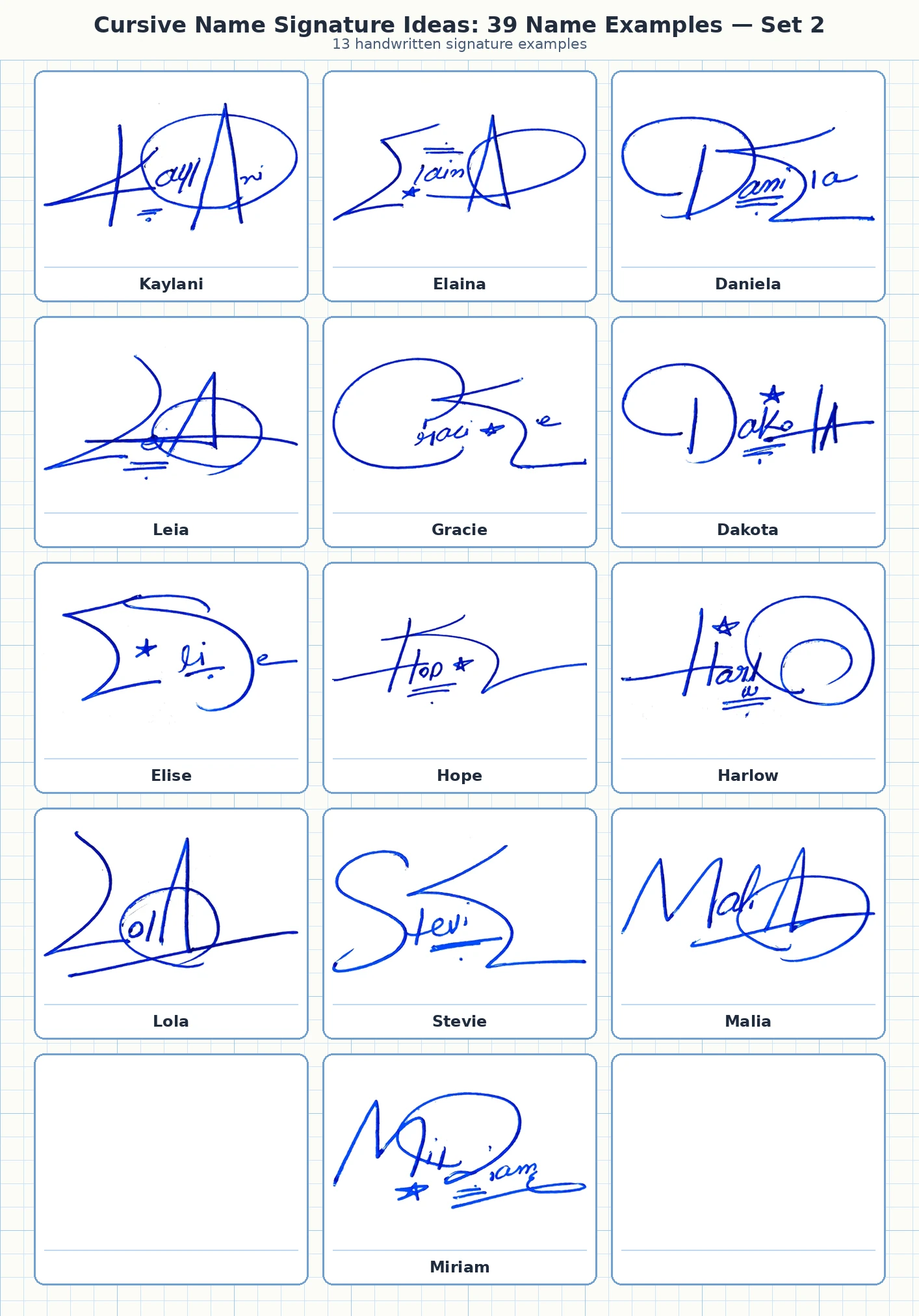 13 cursive name signature ideas for Kaylani, Elaina, Daniela, Leia and more names