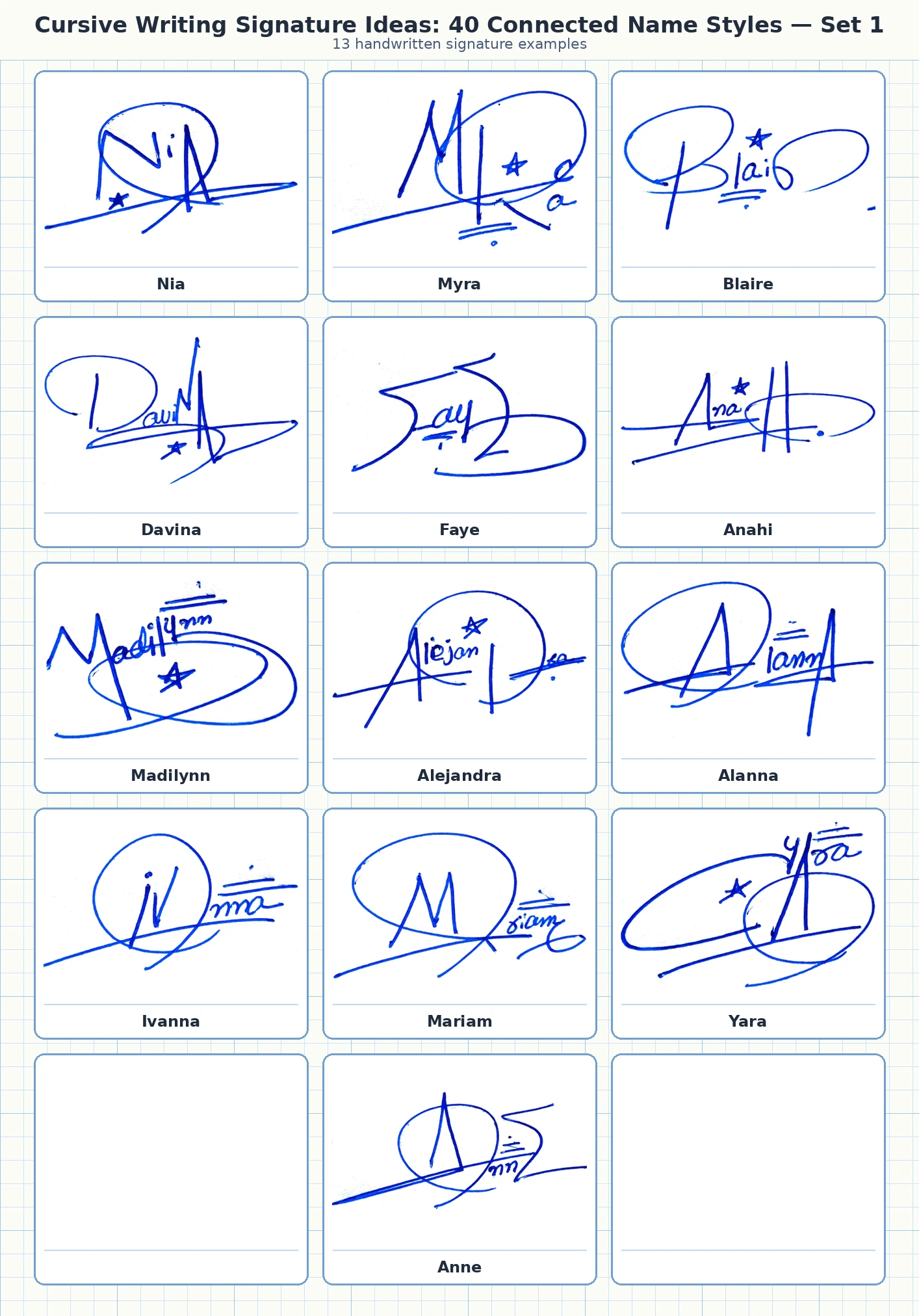 13 cursive writing signature ideas for Nia, Myra, Blaire, Davina and more names