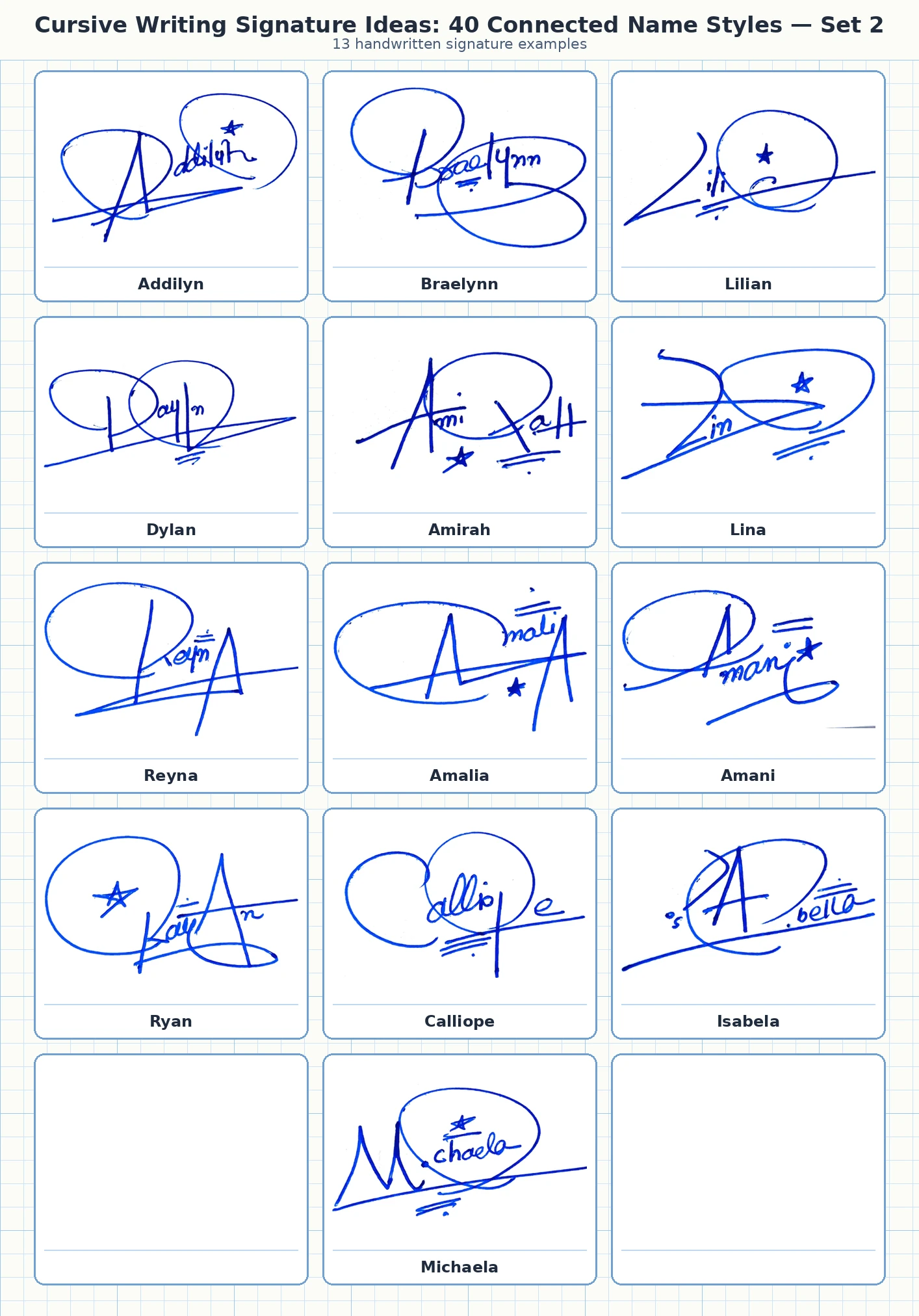 13 cursive writing signature ideas for Addilyn, Braelynn, Lilian, Dylan and more names