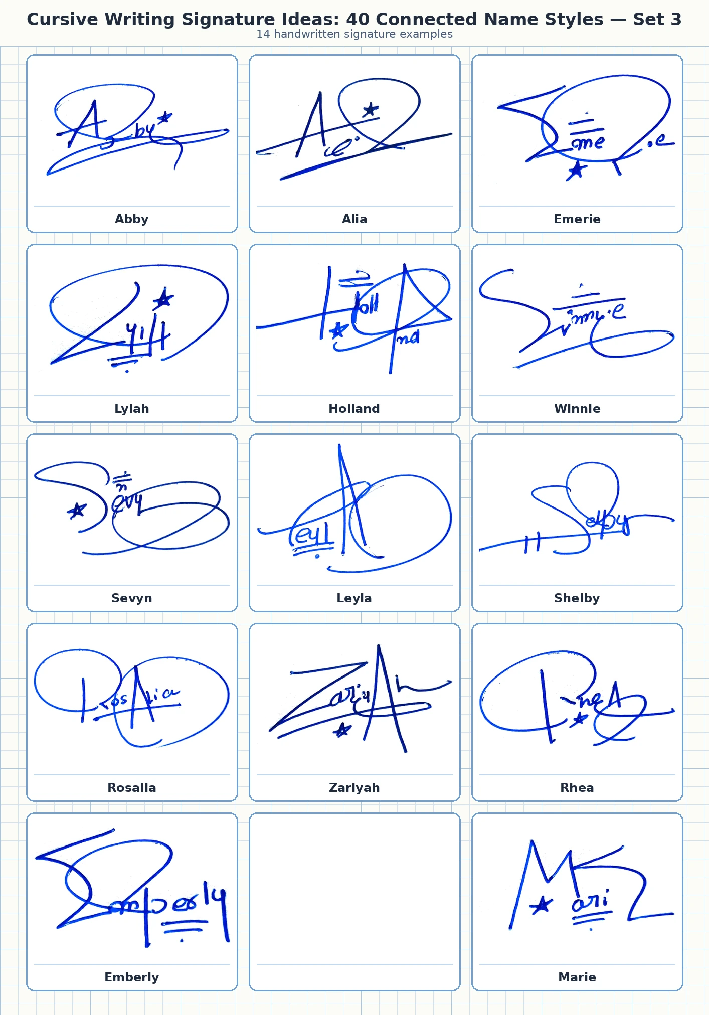 14 cursive writing signature ideas for Abby, Alia, Emerie, Lylah and more names