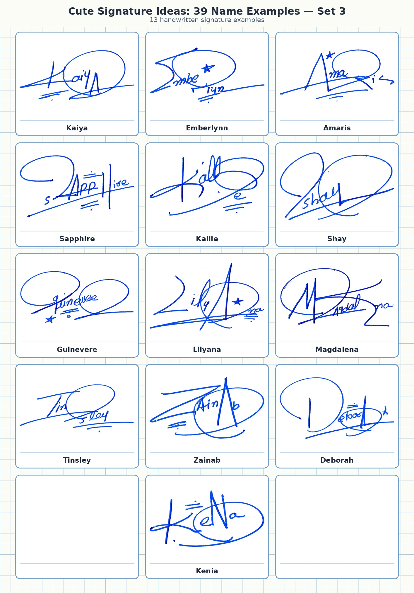 13 cute signature ideas examples for Kaiya, Emberlynn, Amaris, Sapphire and more names