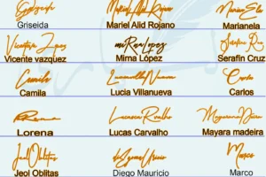 Collage of 21 easy beautiful signature examples for different names