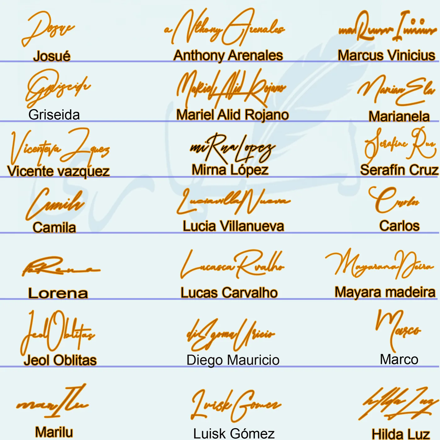 Collage of 21 easy beautiful signature examples for different names