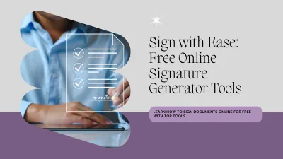 Online handwritten signature generator shown on a laptop with a signing checklist