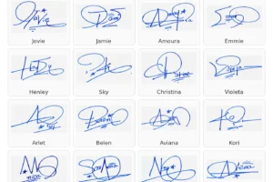 40 handwritten signature examples in a portrait grid collage with names under each signature