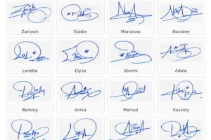 39 handwritten signature examples in a portrait grid collage with names under each signature