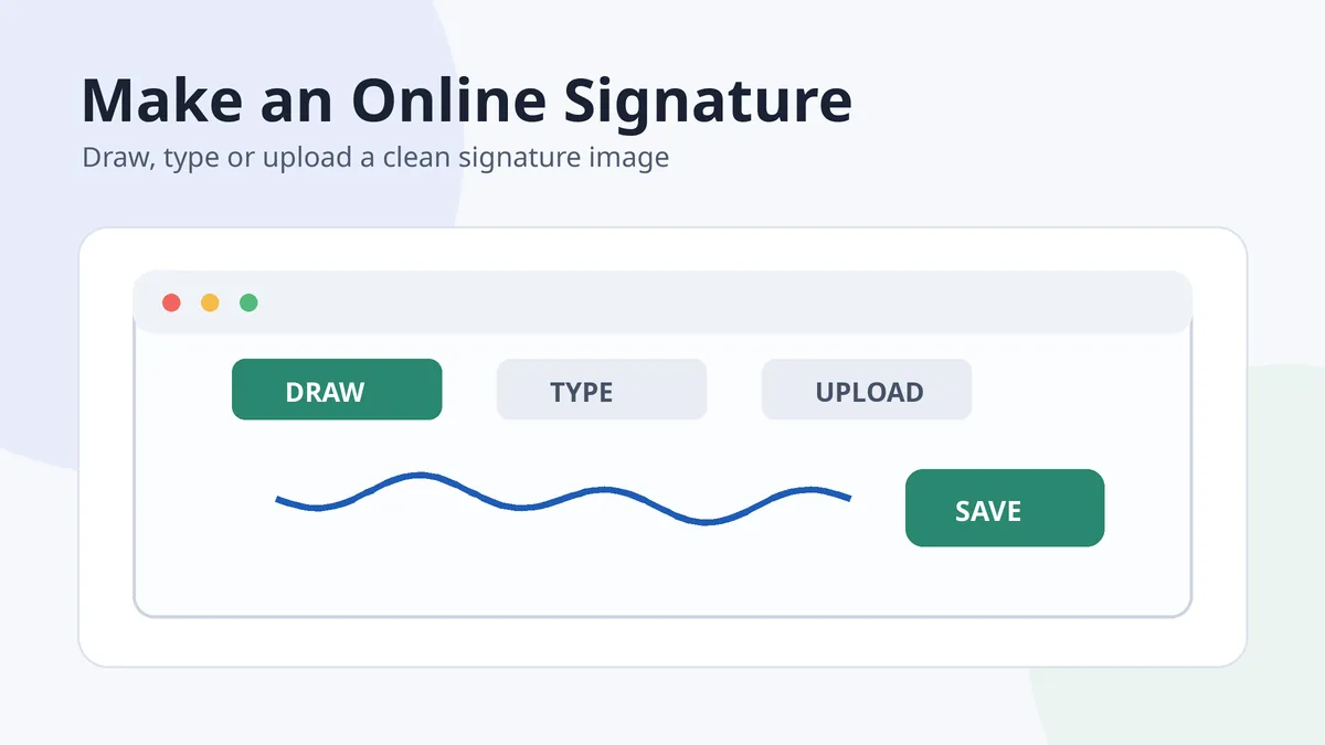 Illustration of draw, type and upload methods for making an online signature