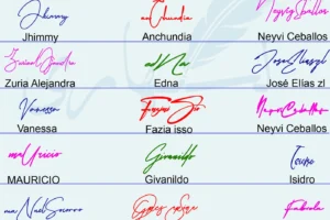 Collage of 21 new signature ideas in colorful handwritten styles