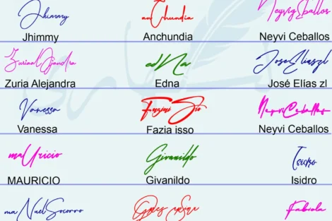 Collage of 21 new signature ideas in colorful handwritten styles